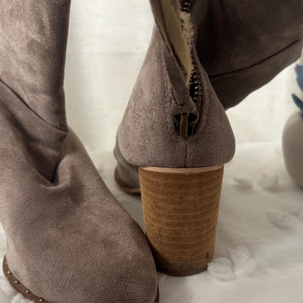 BEAST FASHION Taupe Suede Slouch Ankle Booties - Picture 6 of 6